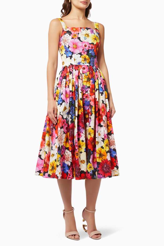 

Garden Midi Dress in Cotton Poplin, Pink