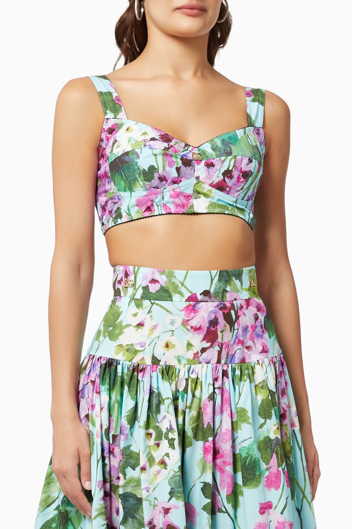 Bluebell Corset Crop Top in Cotton Blend Poplin, Blue