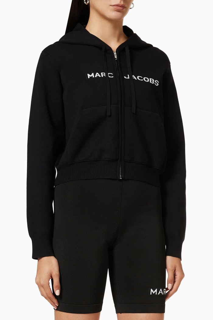 

Cropped Zip Hoodie in Jersey, Black