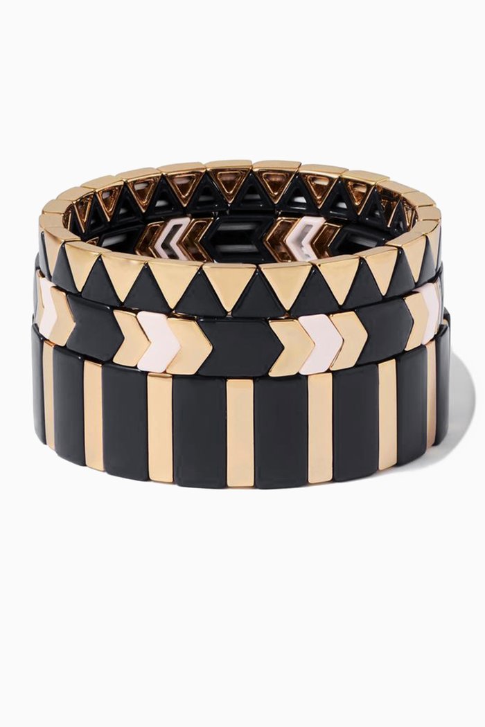 

Suit Up Bracelet in Stretch Enamel & Gold-plated Brass, Set of 3, Black