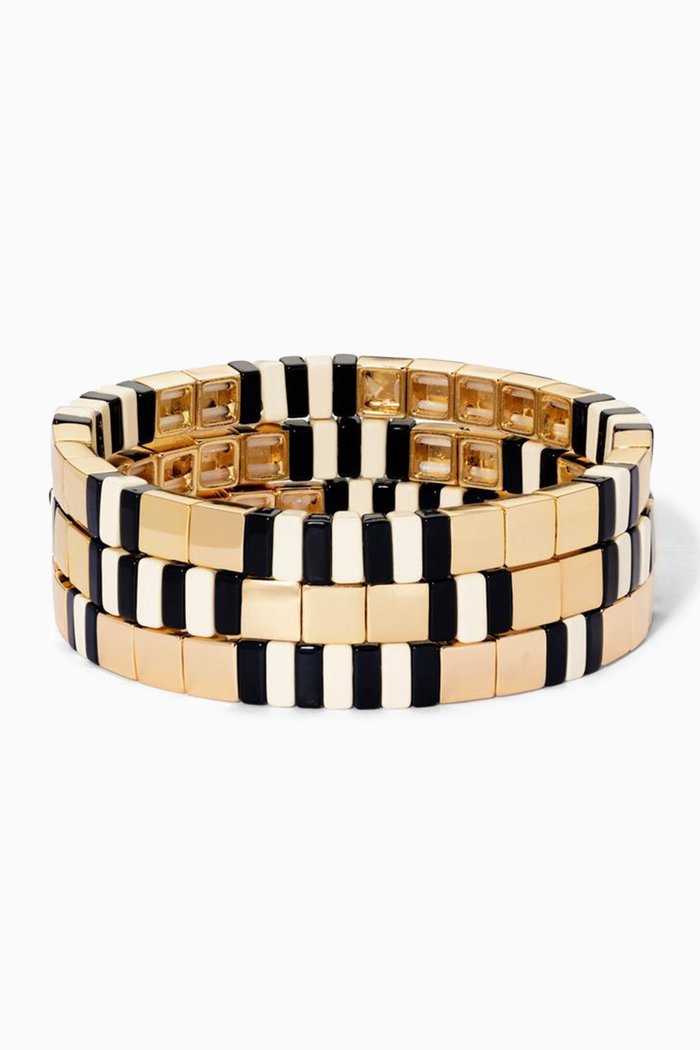 

The Piano Bracelet in Stretch Enamel & Gold-plated Brass, Set of 3, Black