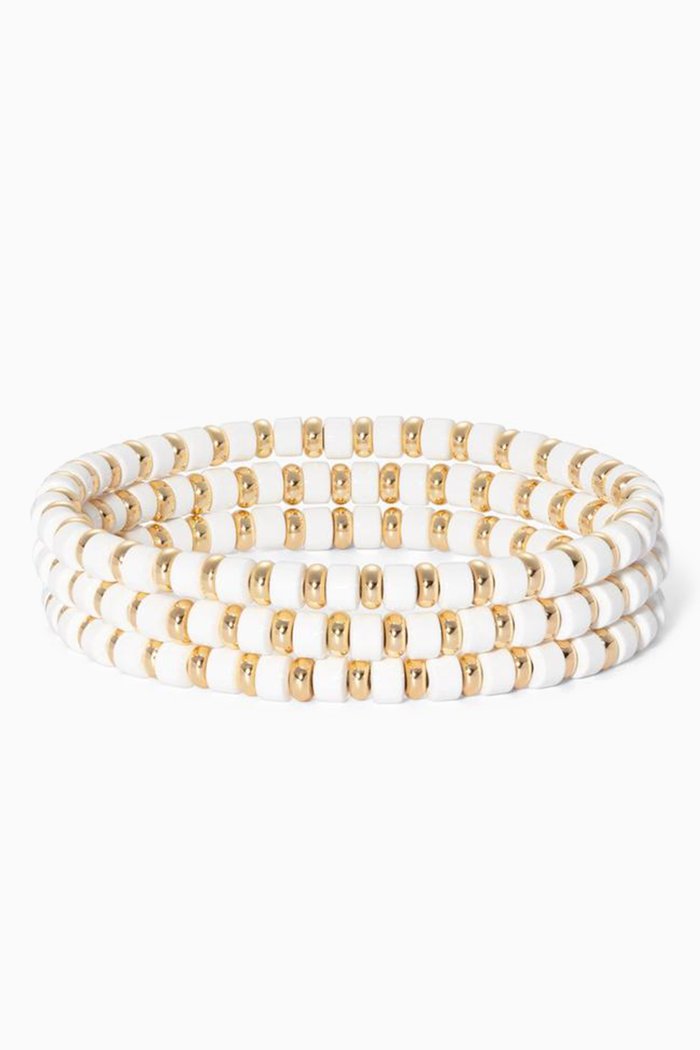 

Little Ones Bracelet in Stretch Enamel & Gold-plated Brass, Set of 3, White