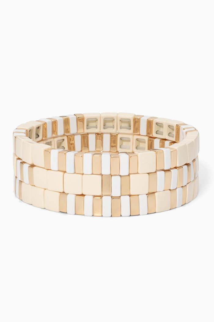 

Triple Creme Bracelet in Stretch Enamel & Gold-plated Brass, Set of 3, Neutral