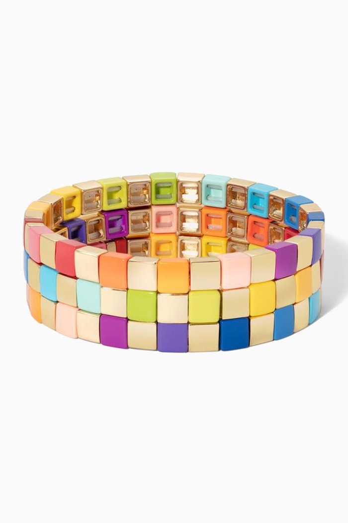 

Golden Rainbow Bracelet in Stretch Enamel, Set of 3, Multicolour