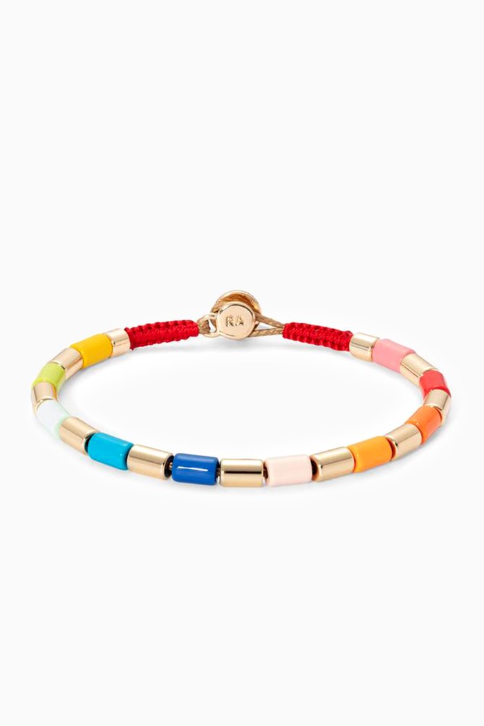 Golden Rainbow U-Tube Bracelet in Stretch Enamel & Gold-plated Brass, Multicolour