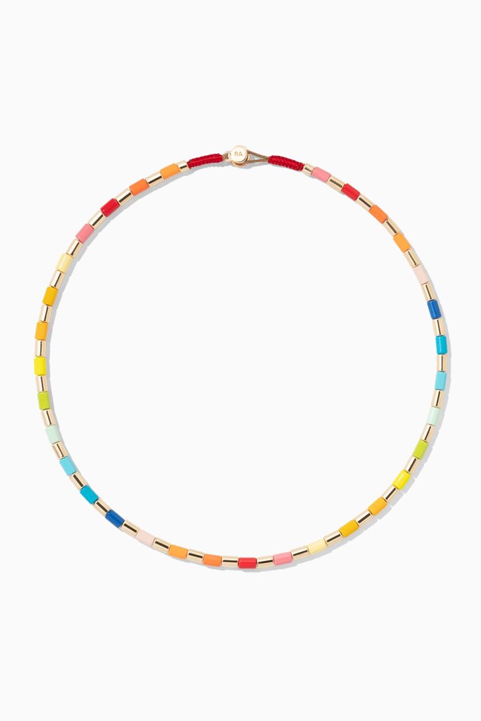

Golden Rainbow U-Tube Necklace in Stretch Enamel & Gold-plated Brass, Multicolour