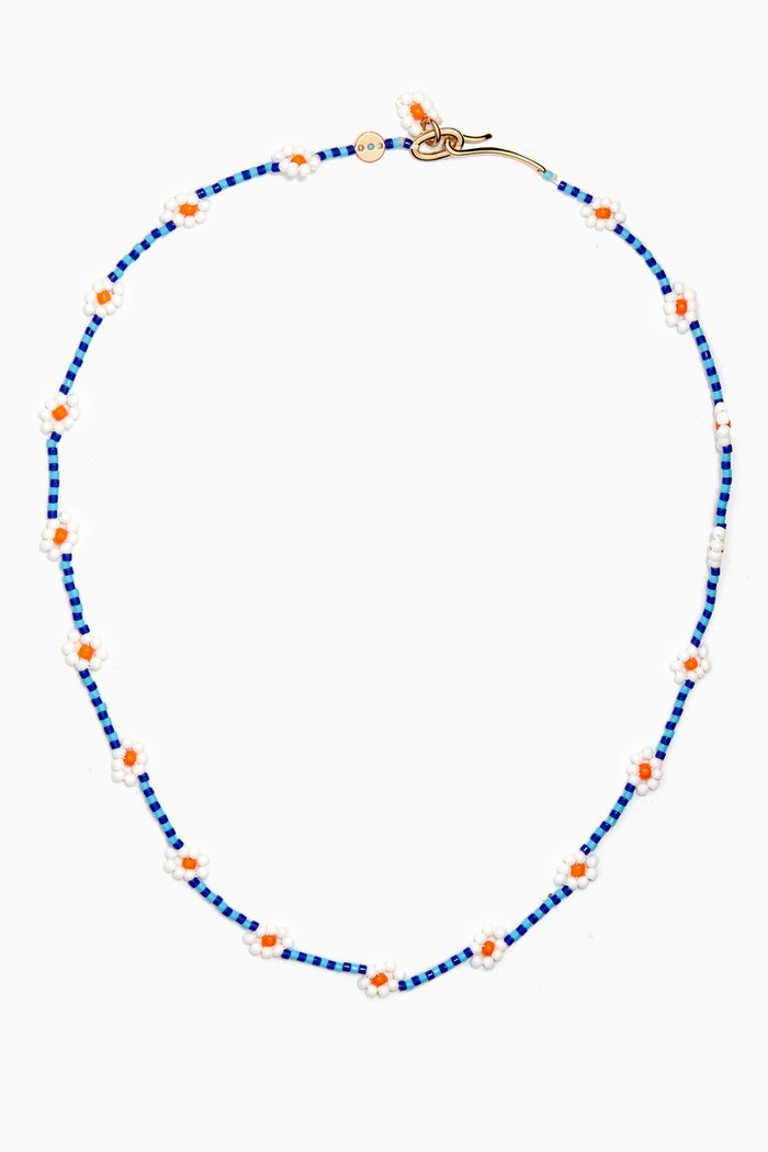 

Flower Beaded Necklace, Blue
