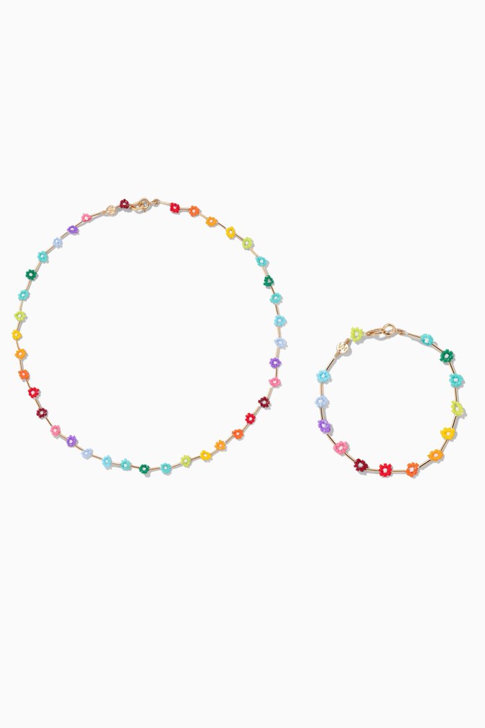 

Flower Patch Necklace & Bracelet Set in Enamel & Gold-plated Brass, Multicolour
