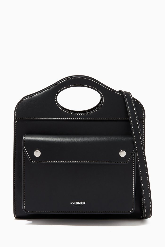 

Mini Pocket Bag in Topstitched Leather, Black