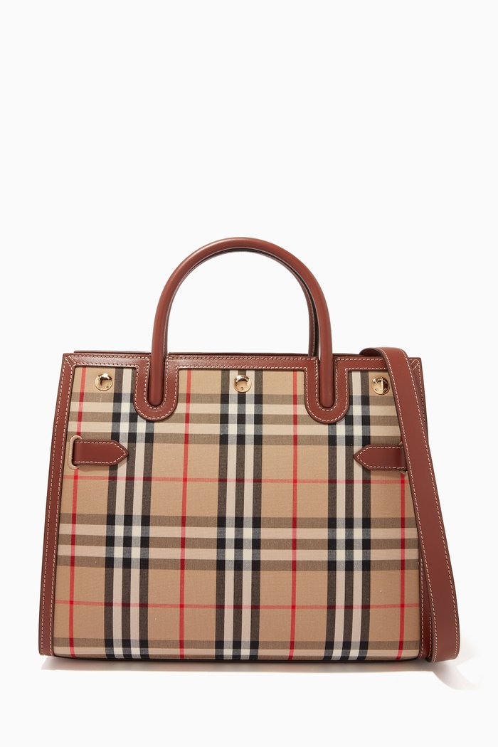 

Small Two-handle Title Bag in Vintage Check & Leather, Neutral