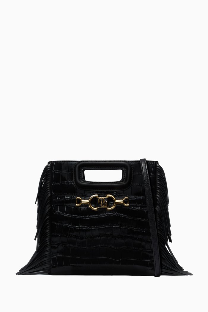 

M Horsebit Crossbody Bag in Croc-embossed Leather, Black