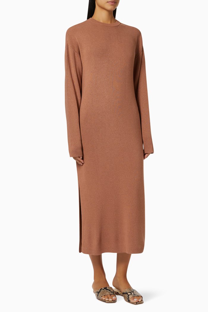 Zoey Dress in Rib, Brown