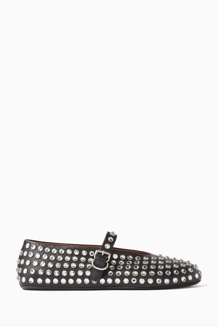 

Mary-Jane Crystal-embellished Ballet Flats in Nappa Leather, Black