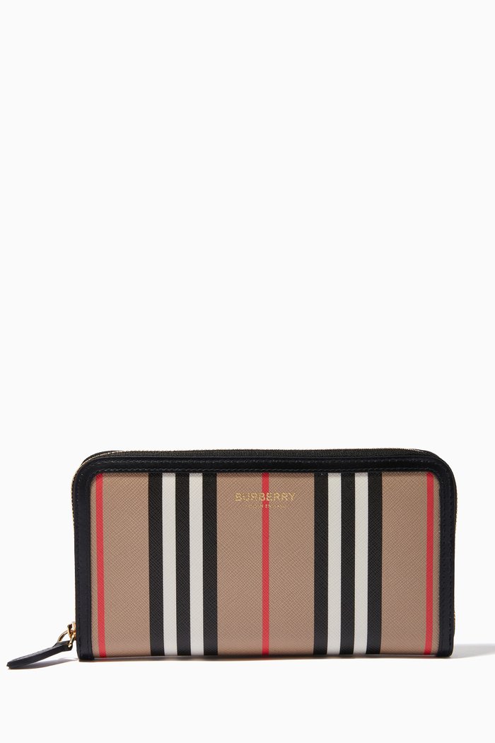 

Zip Wallet in Icon Stripe E-canvas & Leather, Neutral
