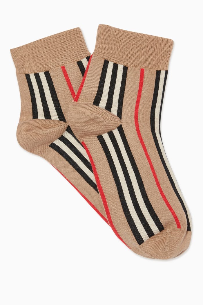 

Icon Stripe Short Socks in Stretch Cotton, Neutral