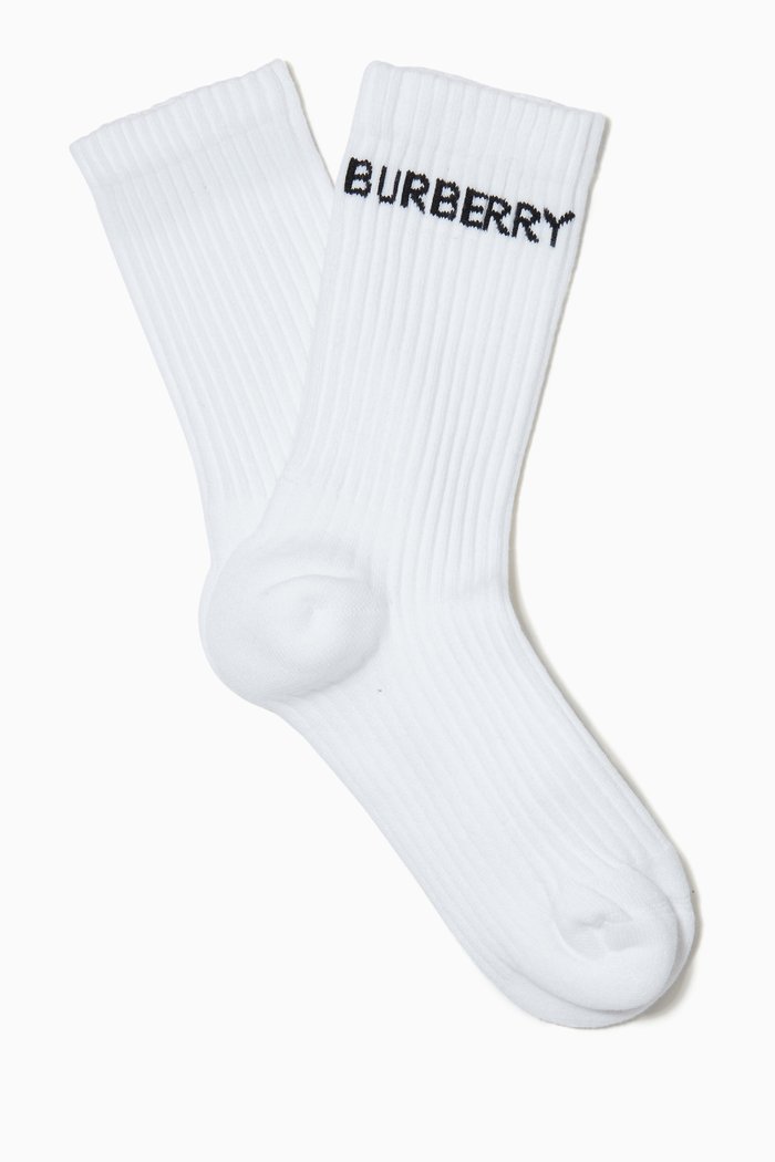 

Logo Intarsia Socks in Technical Stretch Cotton, White