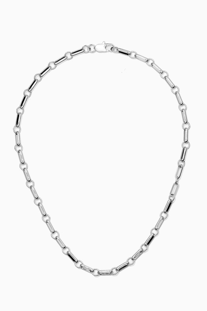 Bar Chain Necklace in Platinum Plating, Silver