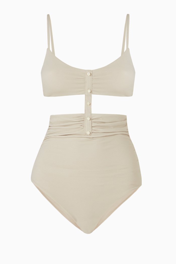 June One-piece Swimsuit in Ribbed Nylon, Neutral