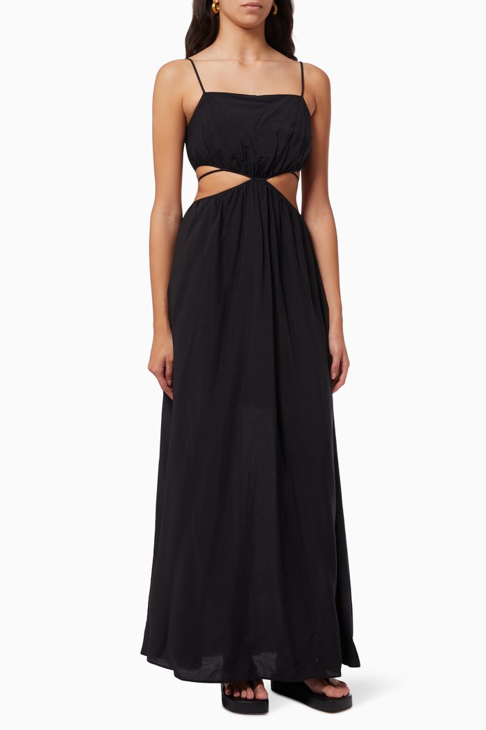 

Amora Cut-out Maxi Dress in Cotton Poplin, Black
