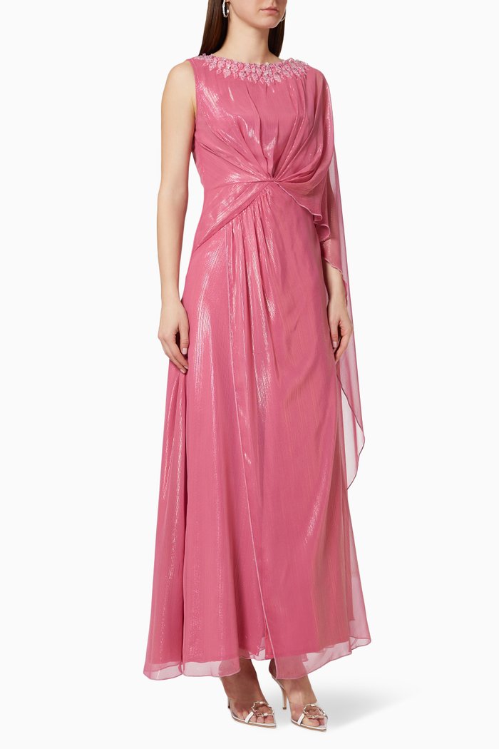 

Bead Embellished Cape Dress, Pink