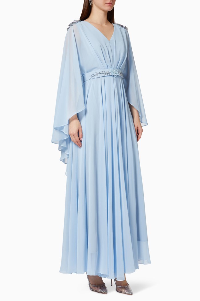 

Bead Embellished Cape Dress, Blue