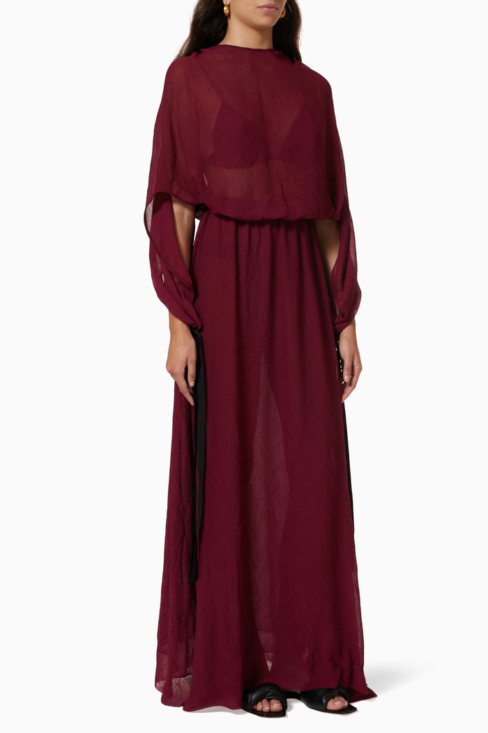 Medusa Pleated Maxi Dress, Red