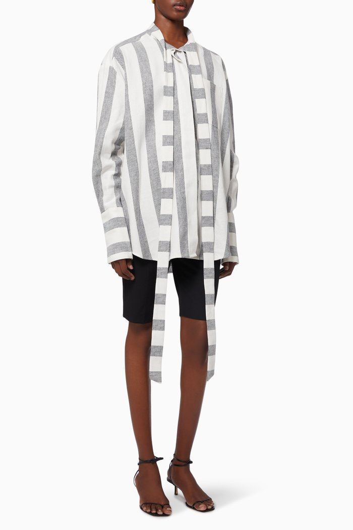 

Tentacle Tie Shirt in Linen & Cotton, Neutral