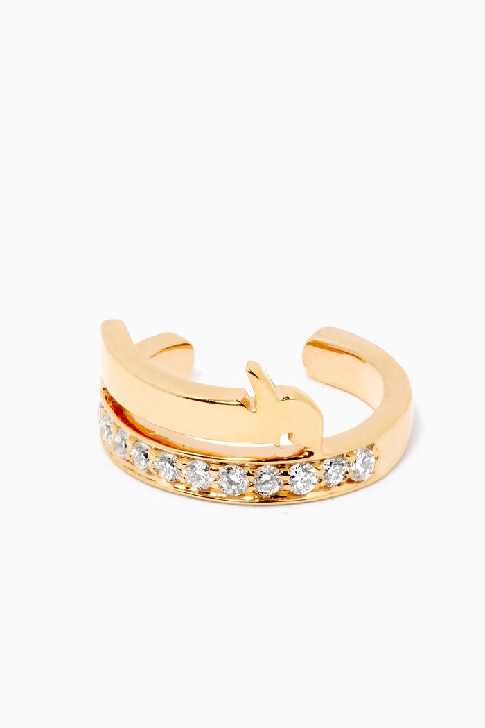Khatt "Alef" Single Ear Cuff with Diamonds in 18kt Yellow Gold