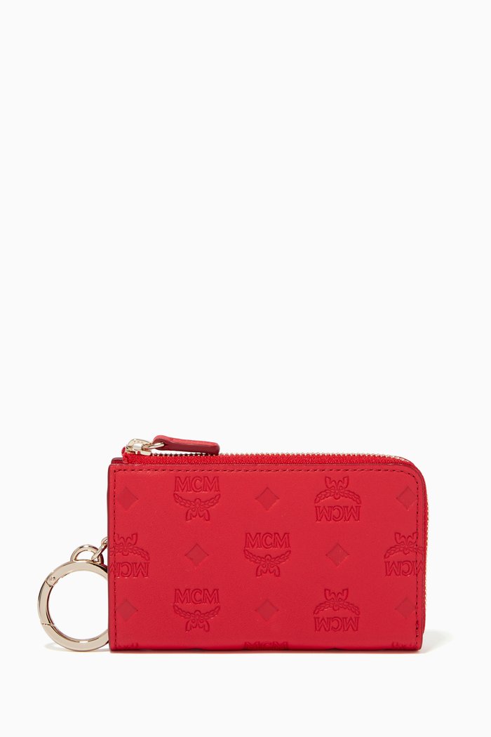 Mini Klara Zip Card Wallet in Monogram Leather, Red