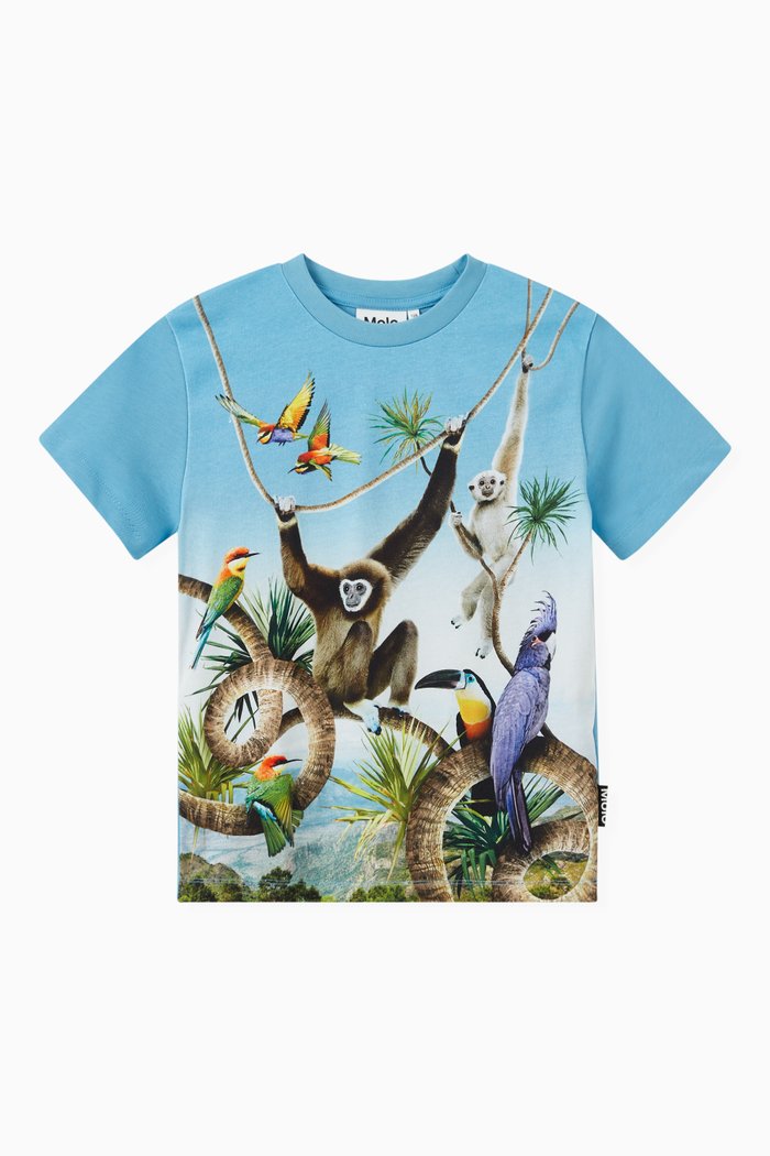 

Rame Monkeys & Birds Print T-shirt in Organic Cotton, Blue