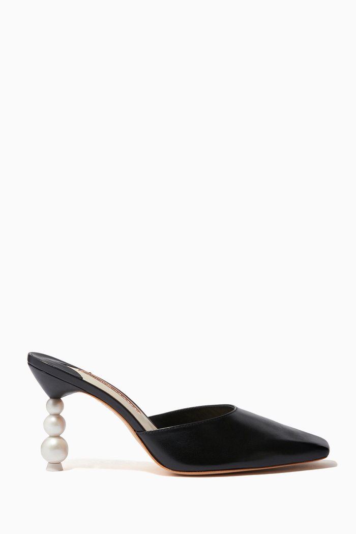 

Pearla 85 Mules in Metallic Leather, Black