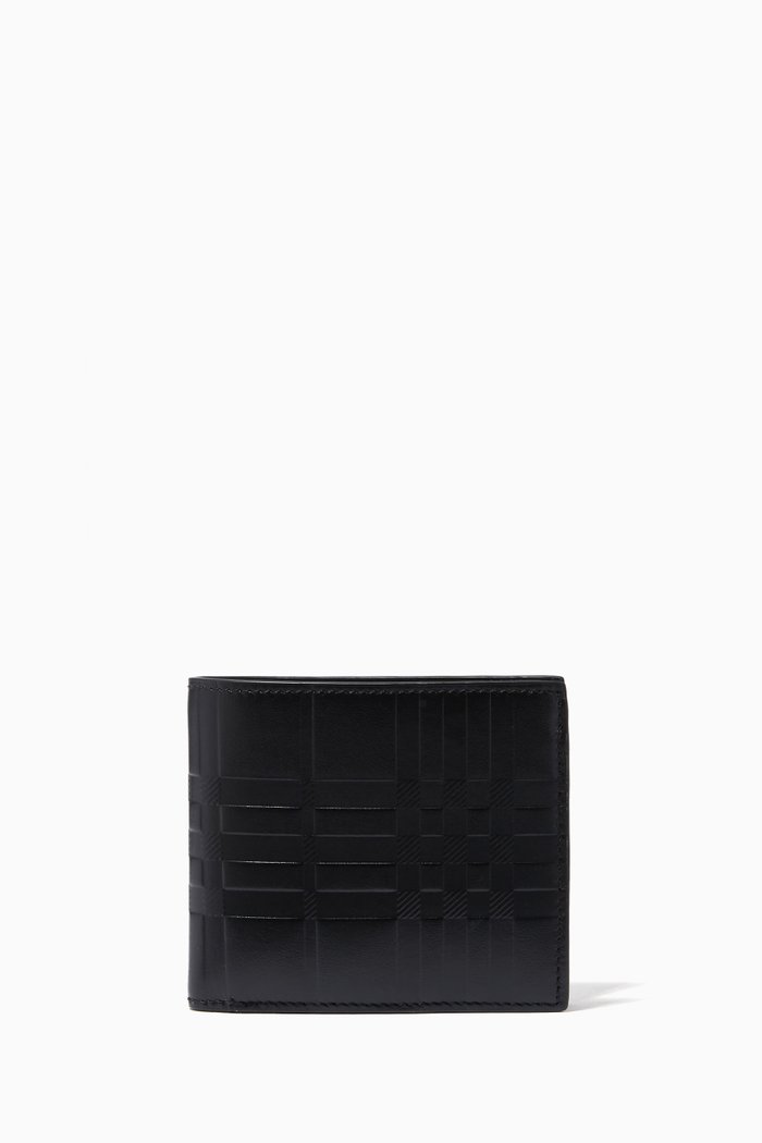 International Bifold Wallet in Embossed Check Leather, Black