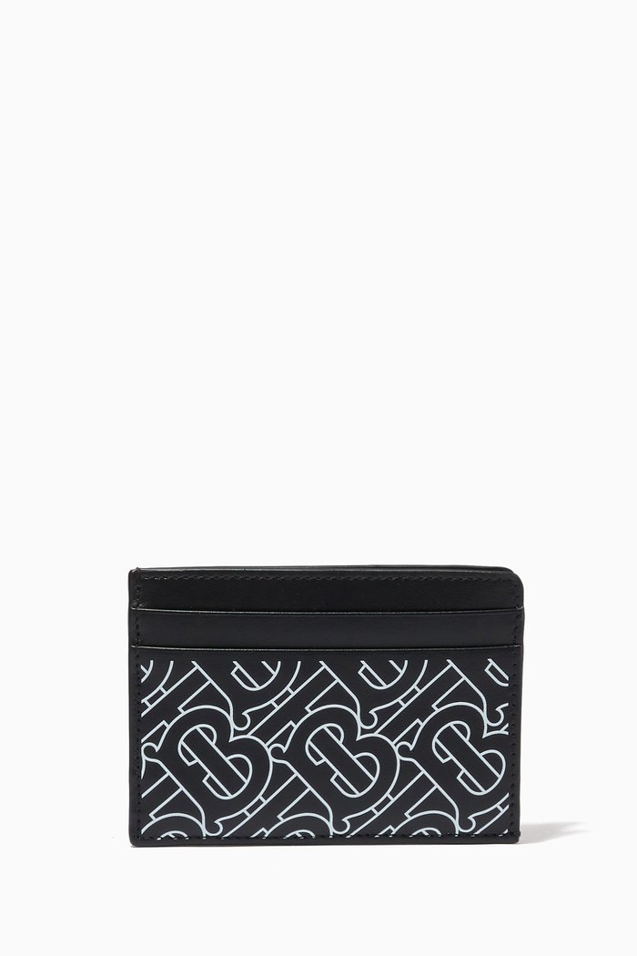 

TB Monogram Card Holder in Leather, Black