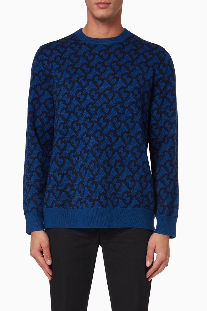 

Monogram Sweater in Wool Jacquard, Blue