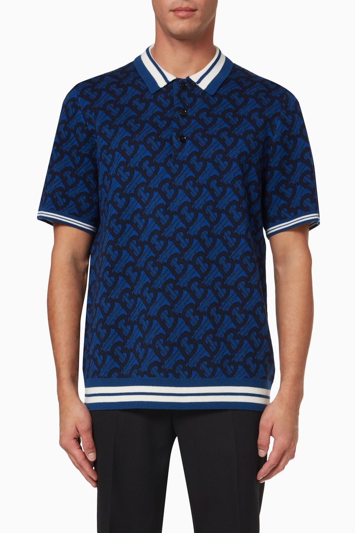 

Monogram Polo Shirt in Wool Jacquard, Blue