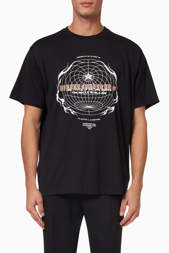 

Globe Graphic Print Oversized T-shirt in Cotton, Black