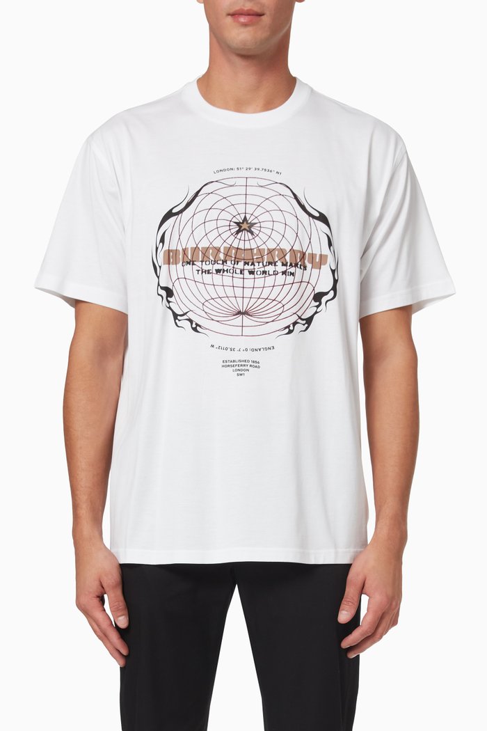 

Globe Graphic Oversized T-shirt in Cotton Jersey, White