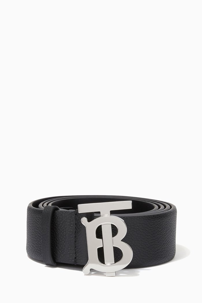 Monogram Motif Belt in Grainy Leather, Black