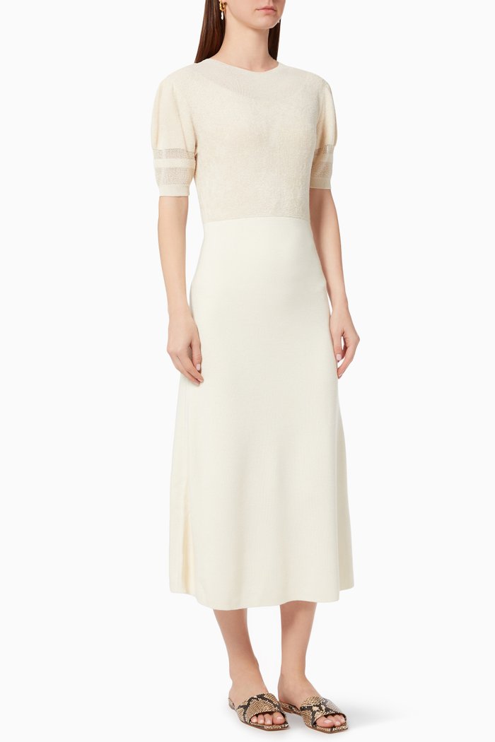 

Combo Dress in Sheer Knit, Neutral