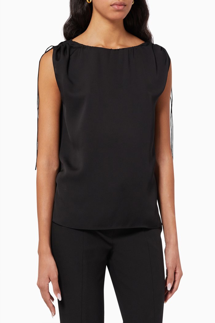 

Drawstring Ruched Top in Jersey, Black