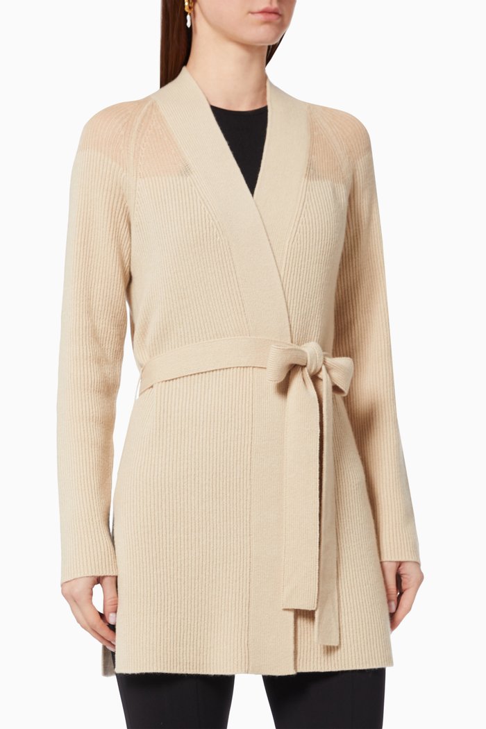 

Belted Cardigan in Ribbed Knit, Neutral