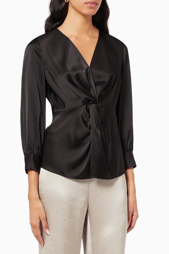 

Front Twist Blouse in Satin, Black
