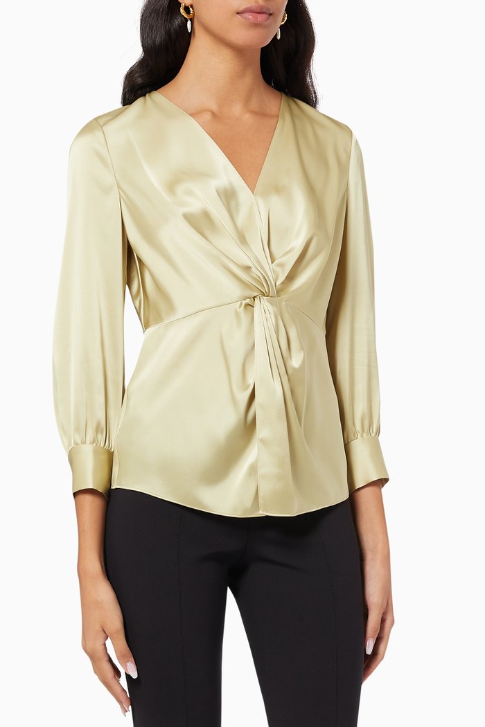 

Front Twist Blouse in Satin, Green