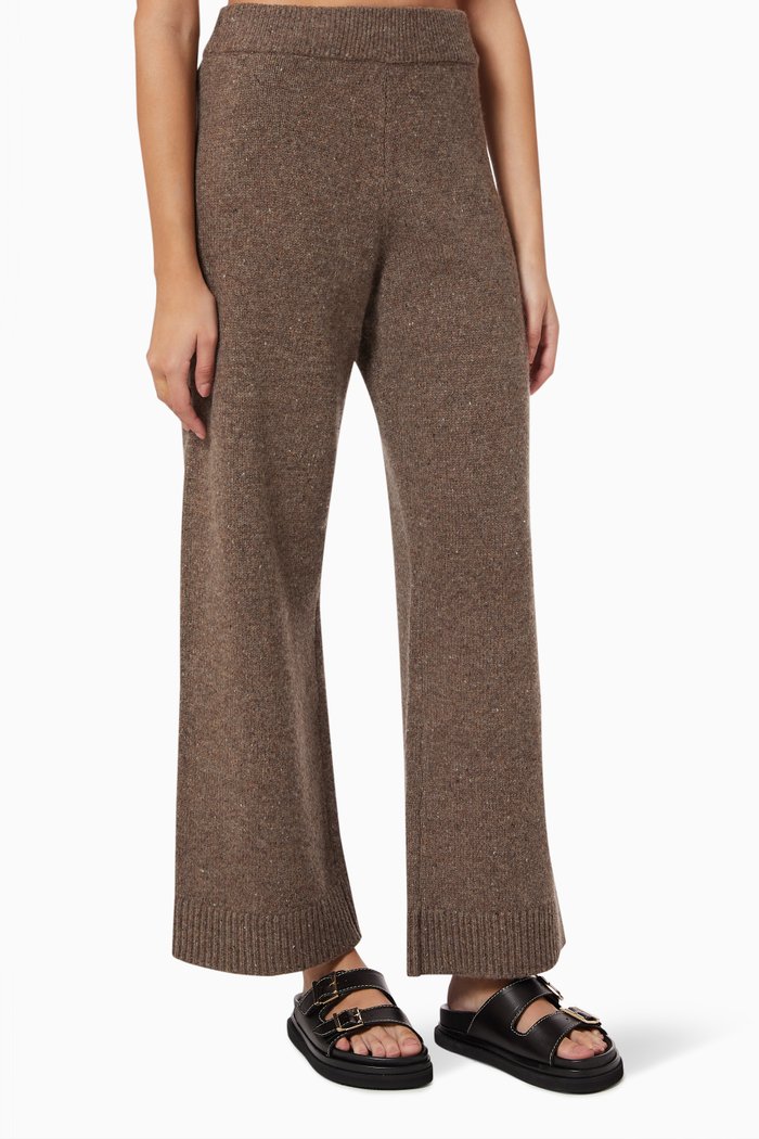 

High Waist Knitted Trousers in Wool, Brown