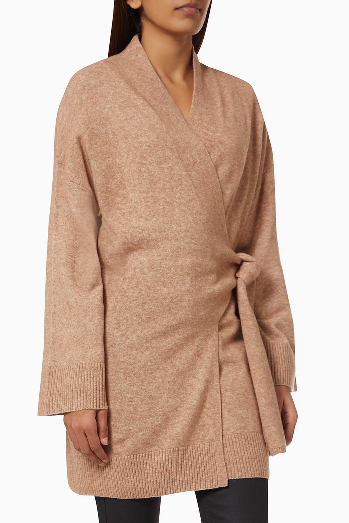 

Novah Wrap Cardigan in Wool & Nylon Blend, Neutral