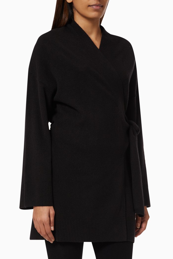 

Novah Wrap Cardigan in Wool & Nylon Blend, Black