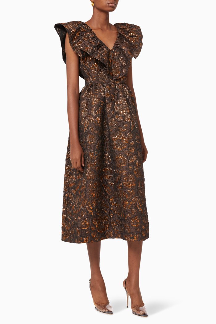 

SLFAndrina Midi Dress in Brocade, Brown