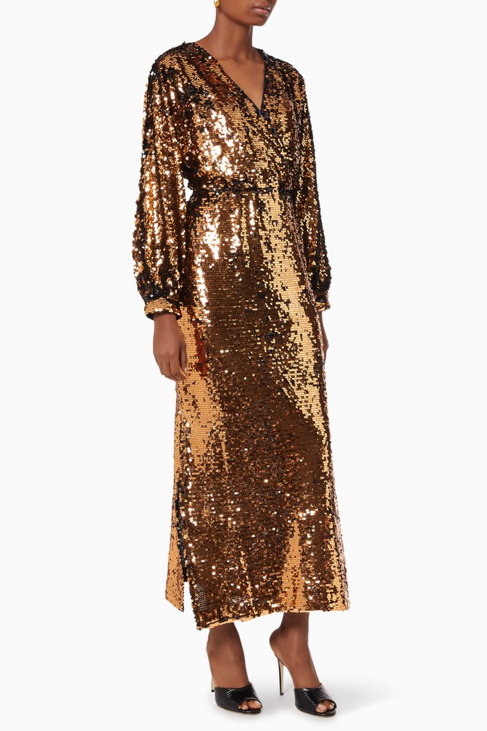 

SLFRosaline Maxi Dress in Sequin-embellished Polyester, Gold