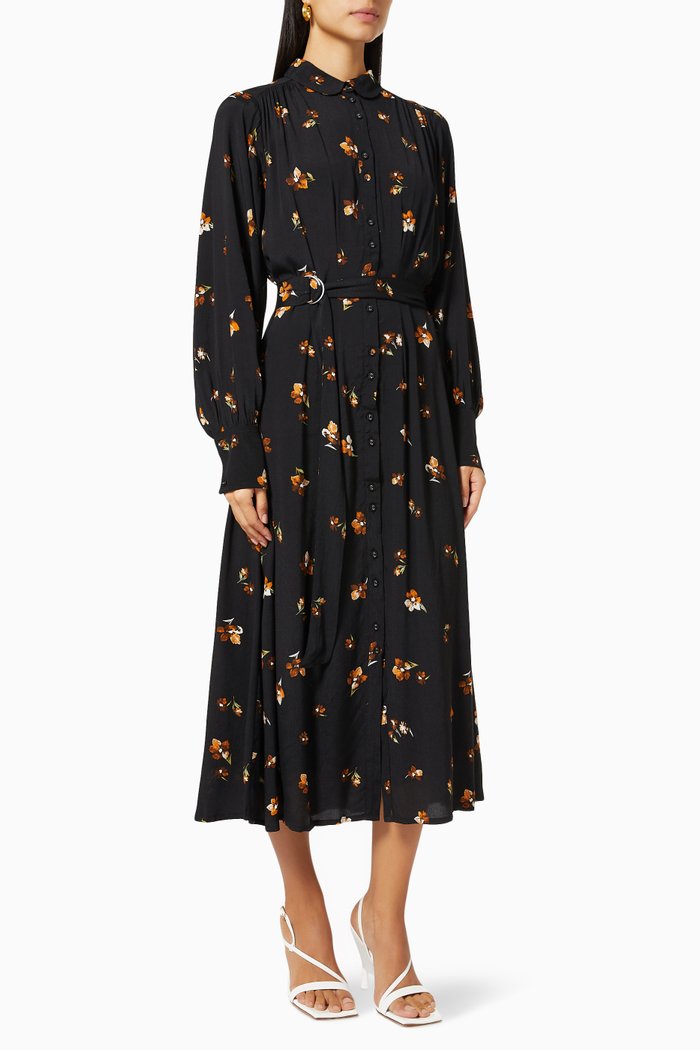 Walda Midi Dress in Viscose, Black