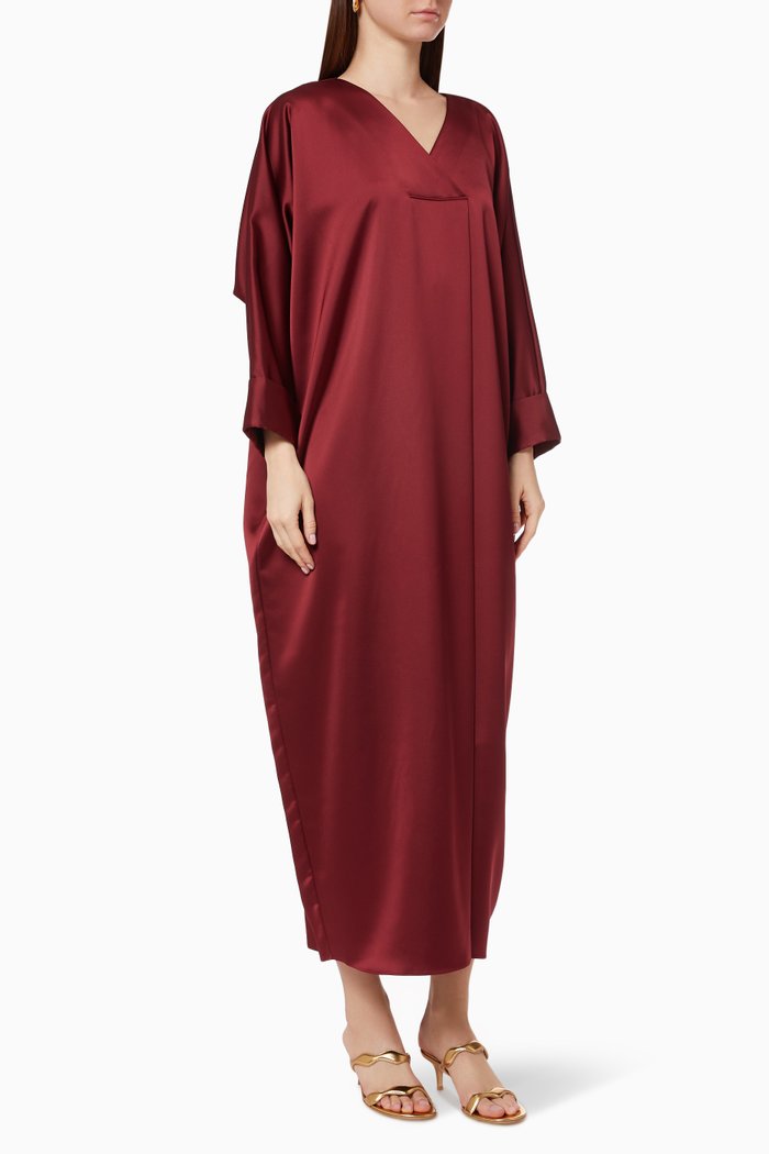 

Long Sleeve Kaftan in Satin, Burgundy